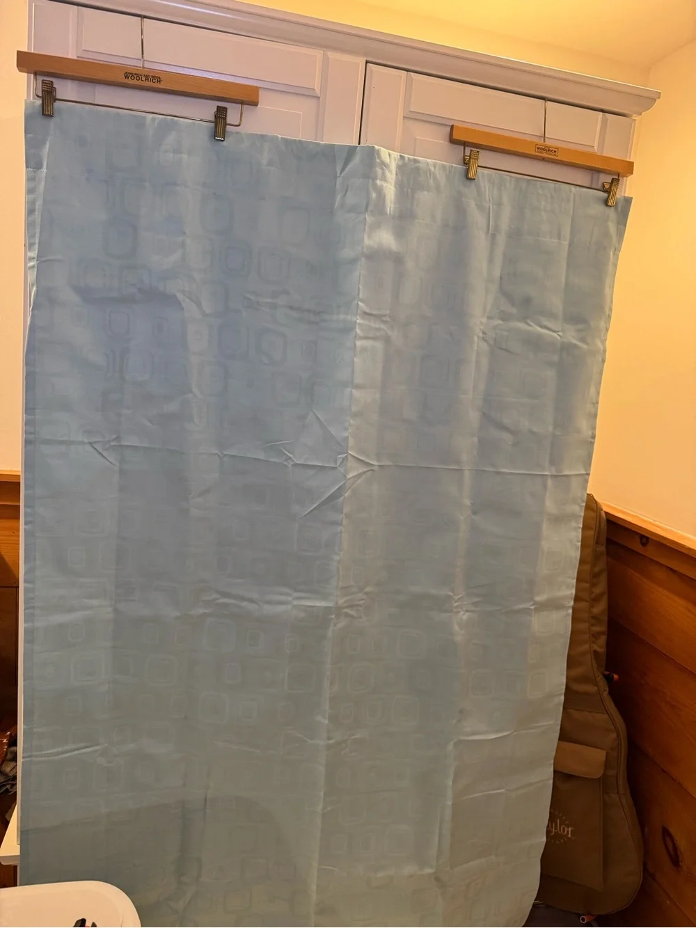 Light Blue Geometric Curtain Panel with blackout fabric